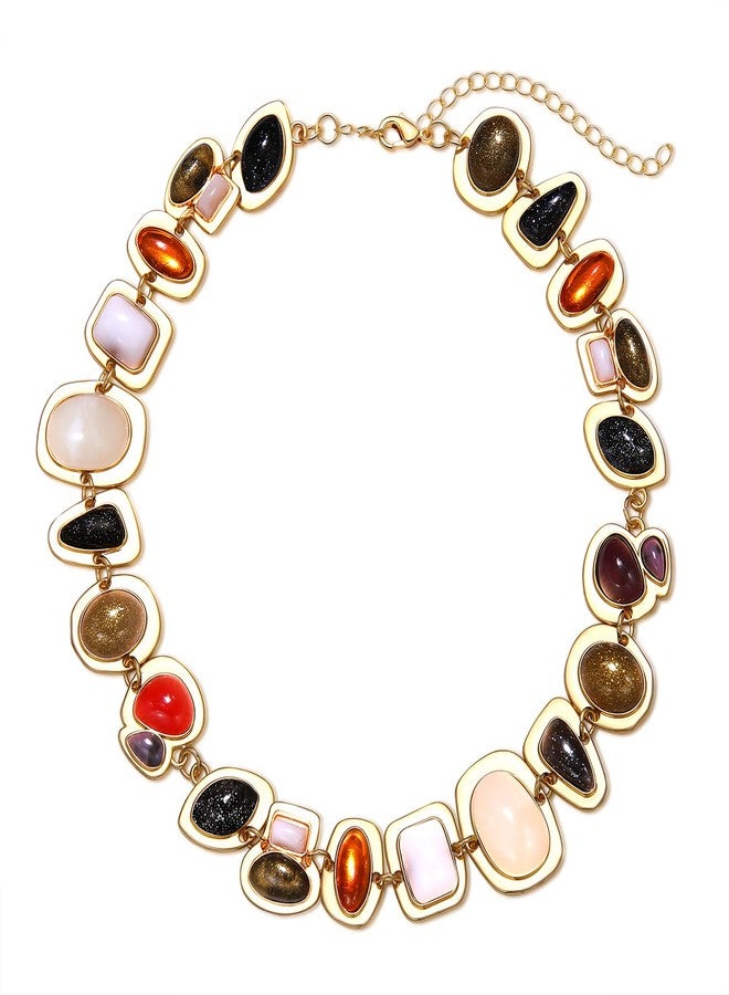 BVGA Gold Gemstone Charm Choker Necklace for Women Colorful Vintage Resin Gem Link Necklace Retro Jewelry Gifts - Image 2