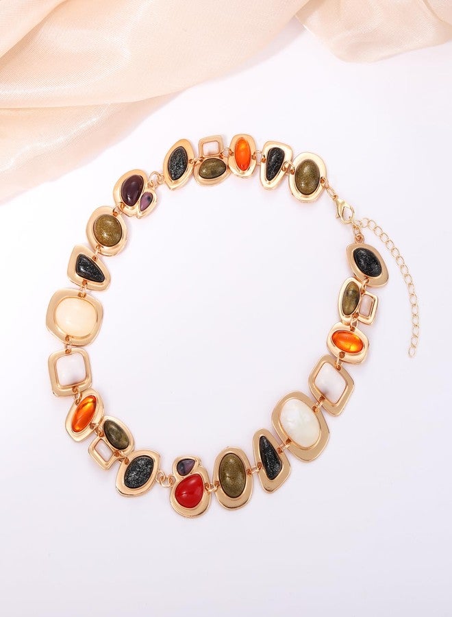 BVGA Gold Gemstone Charm Choker Necklace for Women Colorful Vintage Resin Gem Link Necklace Retro Jewelry Gifts - Image 4