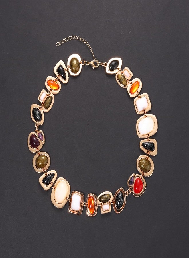 BVGA Gold Gemstone Charm Choker Necklace for Women Colorful Vintage Resin Gem Link Necklace Retro Jewelry Gifts - Image 5