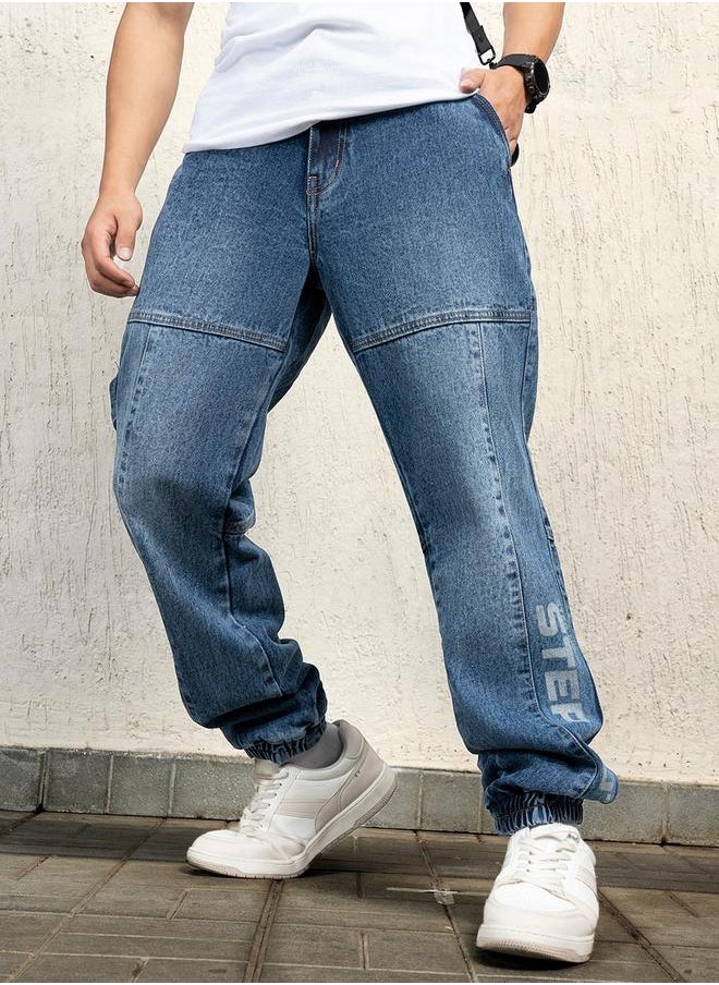 Hubberholme Mid Rise Relaxed Fit Cut & Sew Panel Jeans by Styli  - Image 1