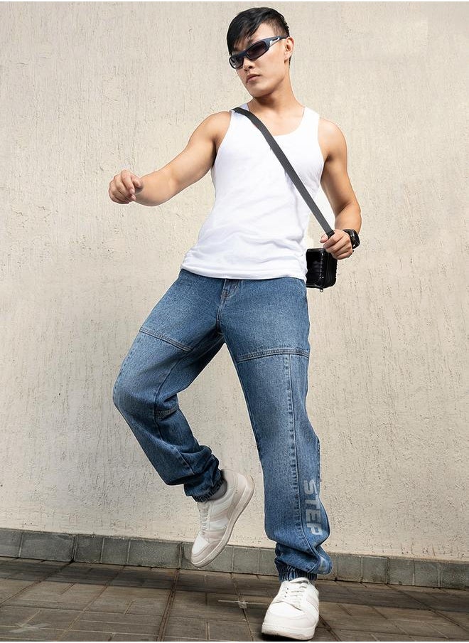 Hubberholme Mid Rise Relaxed Fit Cut & Sew Panel Jeans by Styli  - Image 4