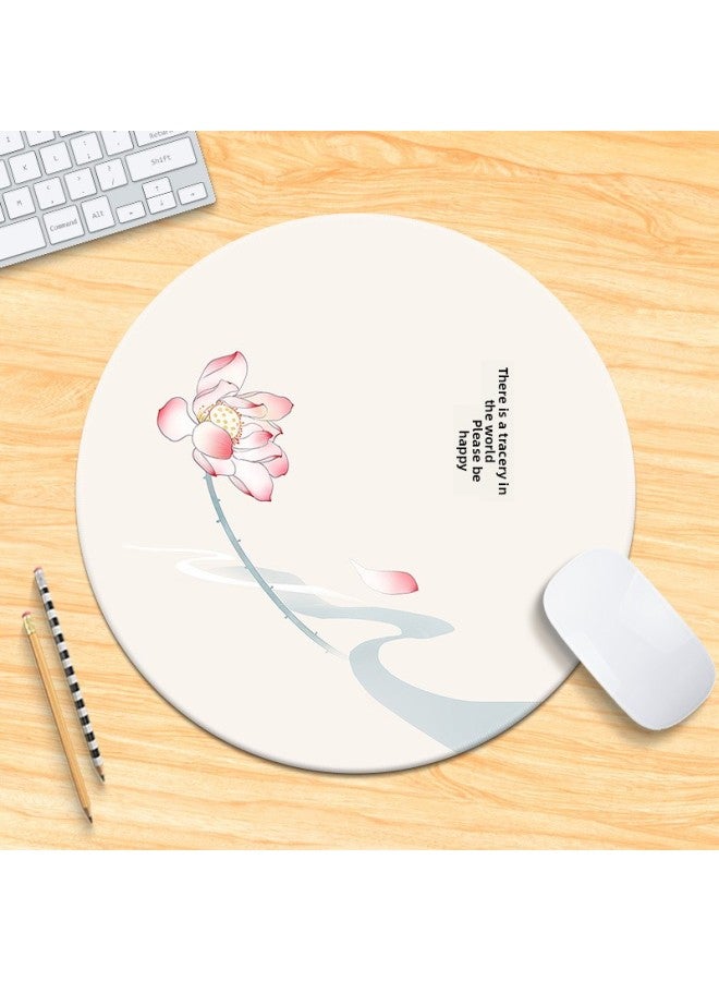 National Tide Lotus Small Size Mouse Pad Chinese Style Brush Painting Office Desk Mat Lock Edge Thickened Round Simple Flower And Bird For Men 