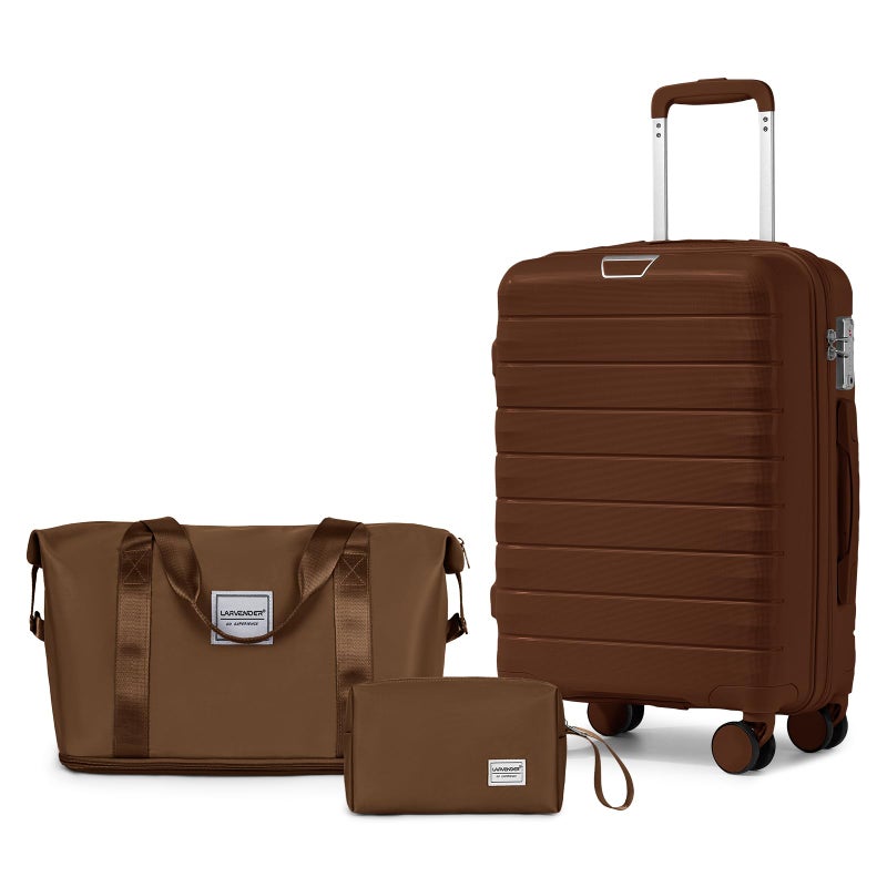 LARVENDER Luggage Sets 3 Piece, Hardside PP Carry On Suitcase with 360Â° Spinner Wheels TSA Lock Luggage Sets for Women, Maple - Image 1