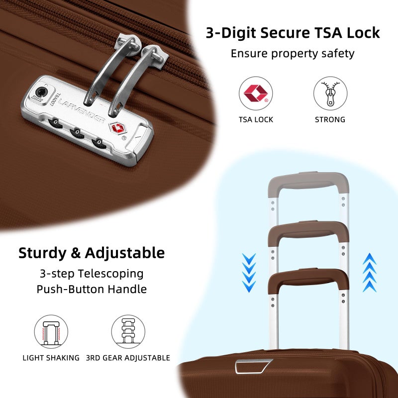 LARVENDER Luggage Sets 3 Piece, Hardside PP Carry On Suitcase with 360Â° Spinner Wheels TSA Lock Luggage Sets for Women, Maple - Image 3