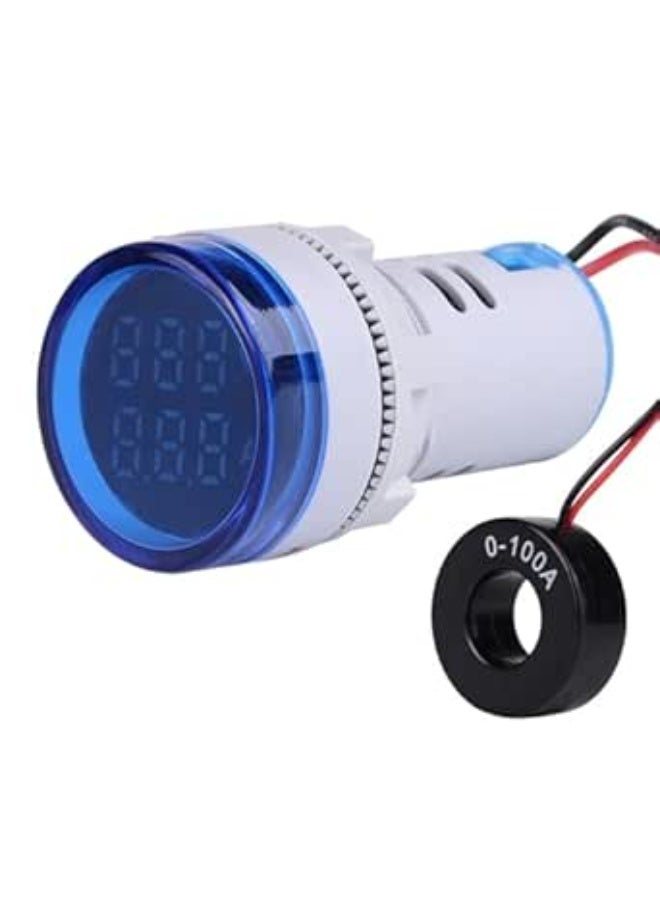 Melfi Digital Dual Voltmeter Ammeter Ampere Voltage Current Meter Indicator Signal Warning Lights | Easy Reading Realtime Current Flow 0-100A & Voltage 50-500V with 22mm Hole Dia (BLUE, 22mm) - Image 1