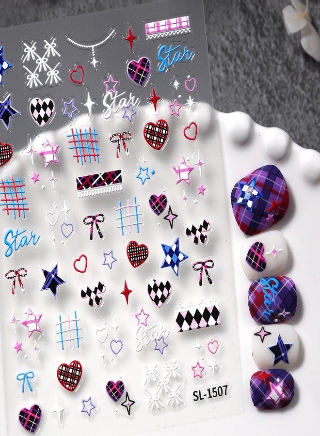 SIMAYKUWA Nail Art Stickers Y2K: 1-Sheet Colorful Plaid Star Heart Bow Shape Nail Decals Self-Adhesive Nail Design Nail Supplies Nails Accessories for Women Summer Party Vacation - Image 1