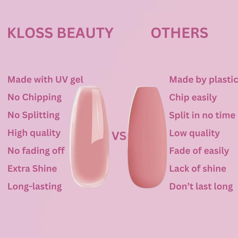 KLOSS BEAUTY KLOSS BEAUTY Nude Gloss Short Square press on nails Artificial Nails Reusable Fake Nails Set of 22 false nails Universally sized nail extensions for women Press On nails Longlasting fake nails with Glue High Gloss Finish Nude - Image 5