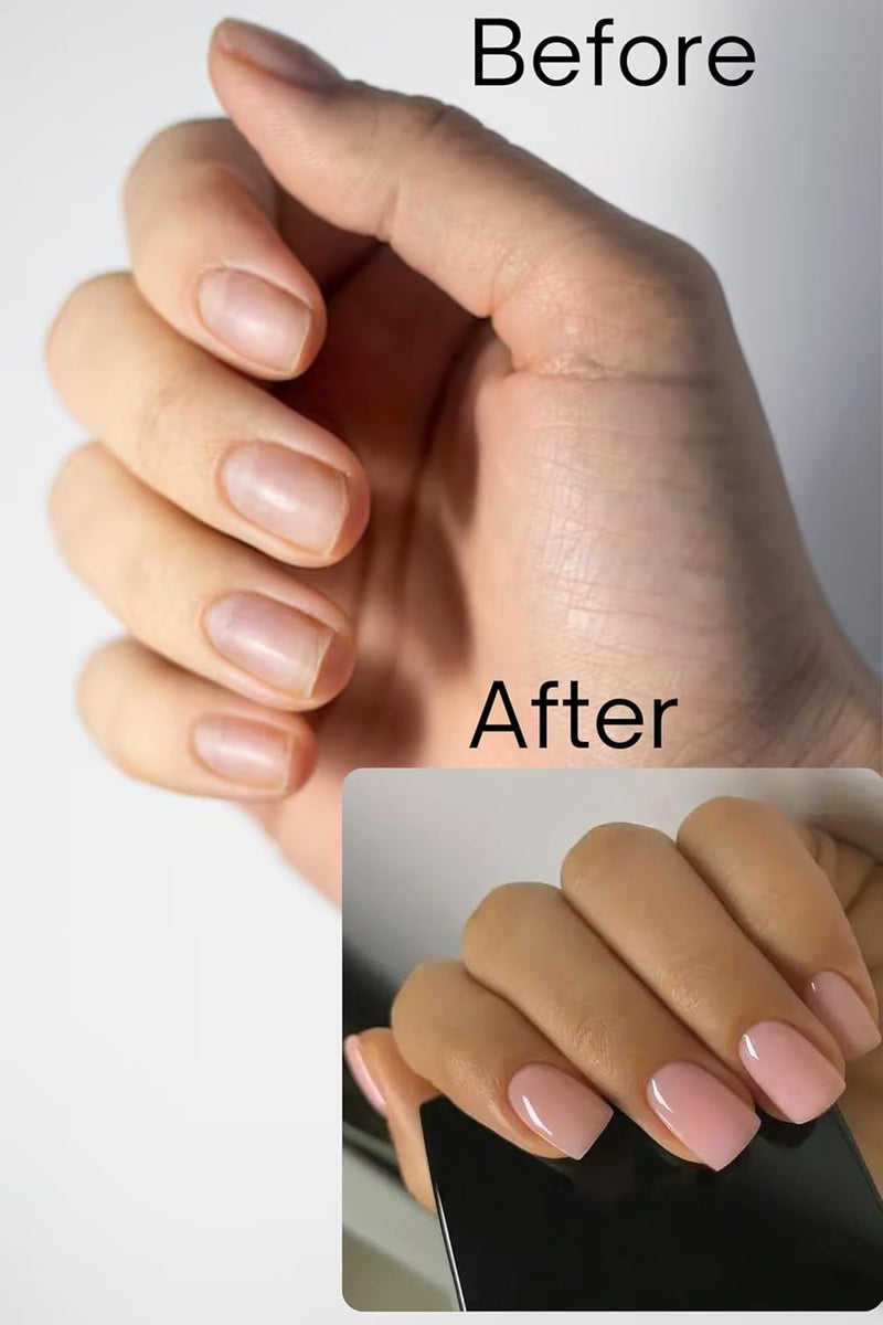 KLOSS BEAUTY KLOSS BEAUTY Nude Gloss Short Square press on nails Artificial Nails Reusable Fake Nails Set of 22 false nails Universally sized nail extensions for women Press On nails Longlasting fake nails with Glue High Gloss Finish Nude - Image 2