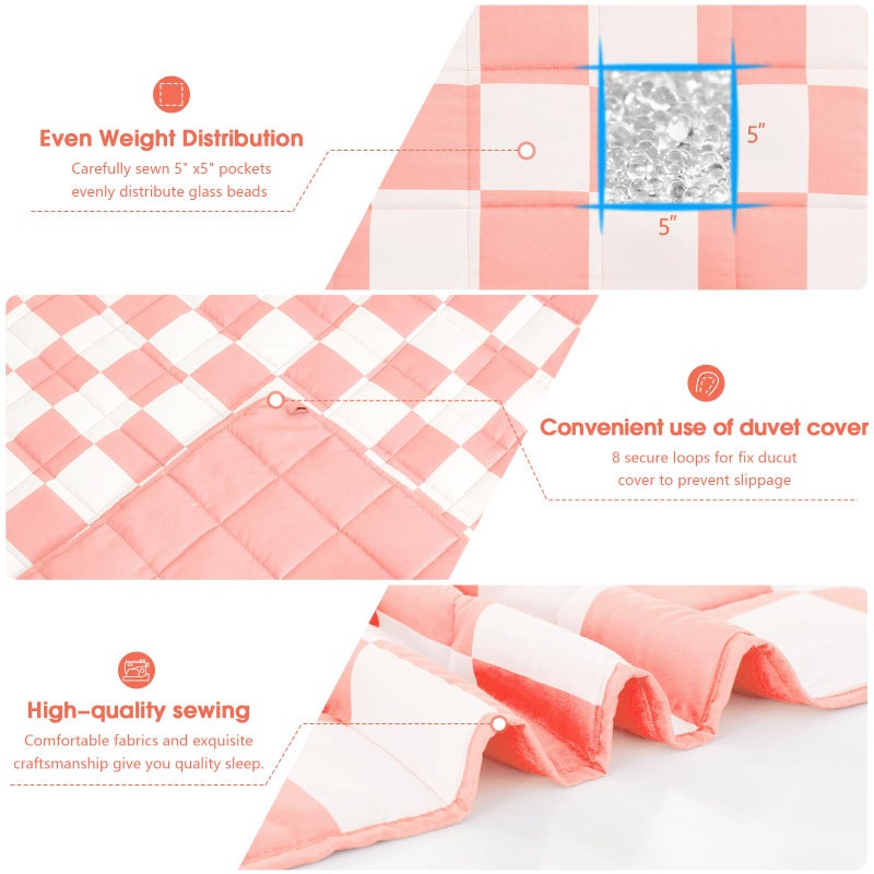 BETU Pink Checkered Weighted Blanket for Adults 20lbs, 48"x72" Full Twin Size Cooling Plaid Heavy Throw Blanket for 130-220lbs, Microfiber Soft Thick Big Blankets Weighted Comforter Gift for Sleeping - Image 5