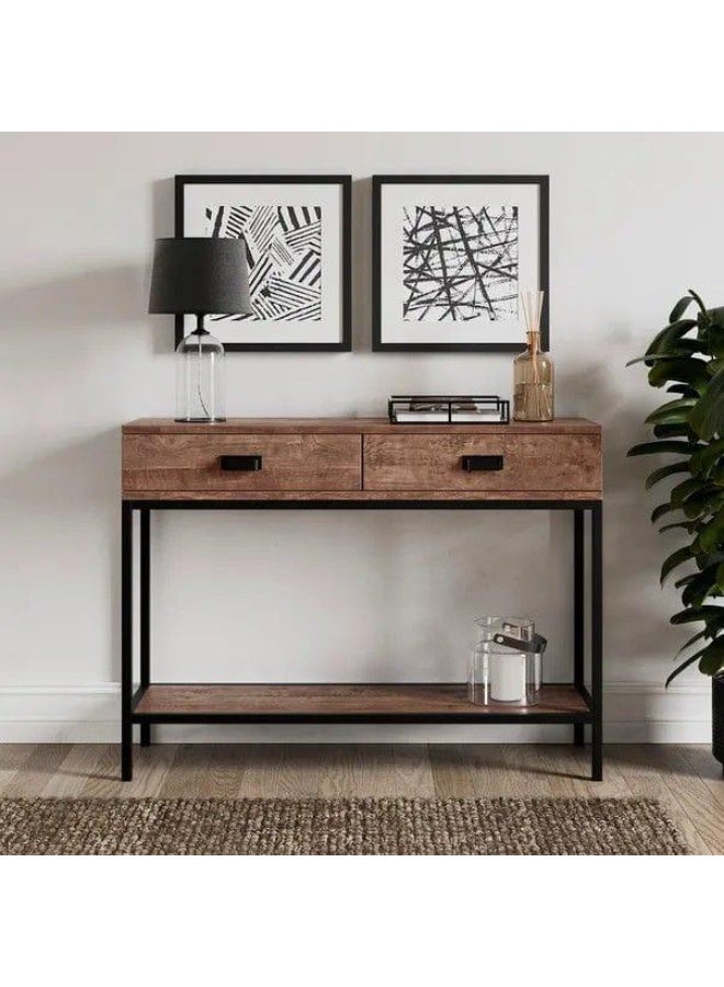 كونسول حديث بأدراج خشبيه ام دى اف وهيكل ستيل اسود 2مستوى