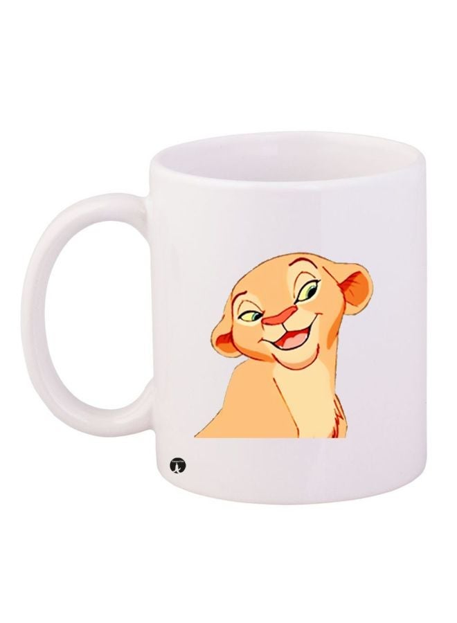 RYN Lion Cub Printed Coffee Mug White/Beige/Yellow 11ounce