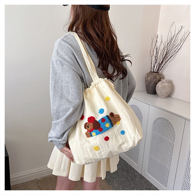 Cute Embroidered Lightweight All-Match Artistic Shoulder Cloth Bag Tote Bag Lazy Large Capacity Commuting New Handheld Crossbody - Image 1