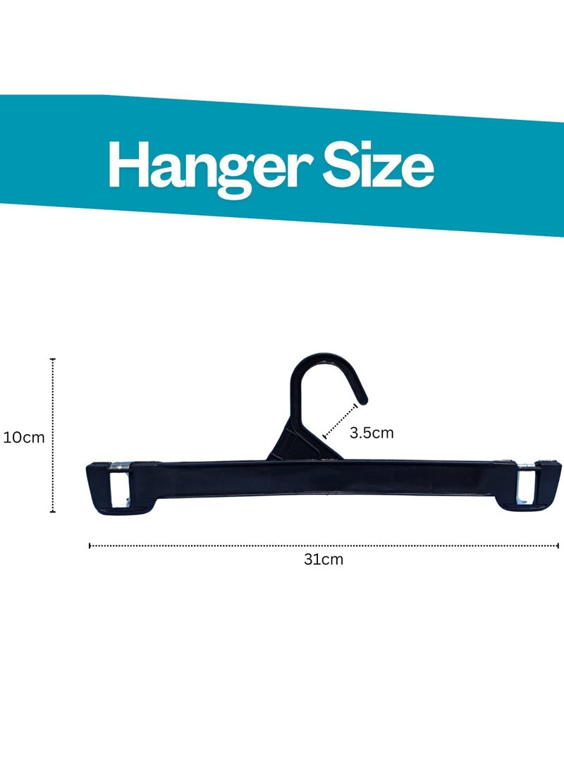 أورتوك 12 قطعة من الشماعات السفلية مع مشابك معدنية قوية، شماعات بلاستيكية موفرة للمساحة، شماعات ملابس بمشابك مانعة للانزلاق، شماعات بنطلون سوداء بمشبك دفع لأعلى للبنطلون والجينز والفستان والقميص - 31 × 10 سم - Image 2