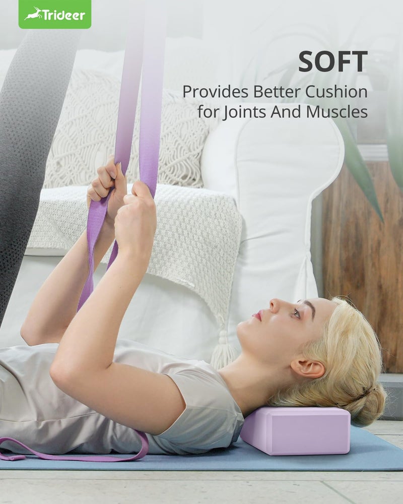 Trideer Yoga Block, Soft Non-Slip Surface Premium Foam Blocks, Supportive, Lightweight, Odor Resistant, Yoga Accessories for Pilates Meditation General Fitness Stretching Toning (Lavender-2 Pack) - Image 4