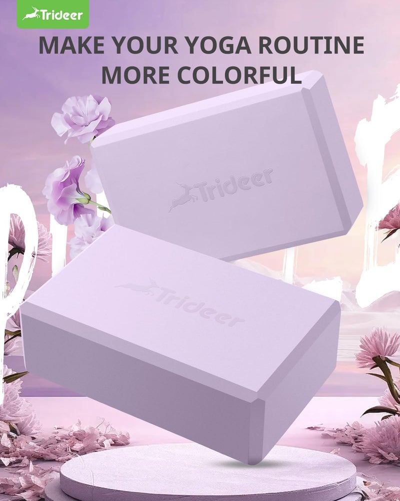 Trideer Yoga Block, Soft Non-Slip Surface Premium Foam Blocks, Supportive, Lightweight, Odor Resistant, Yoga Accessories for Pilates Meditation General Fitness Stretching Toning (Lavender-2 Pack) - Image 2