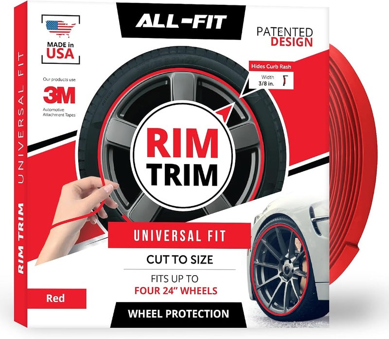 1 All-Fit حواف الجنوط شرائح حماية العجلات لمنع خدوش الرصيف وخدوش العجلات – صنع في الولايات المتحدة الأمريكية – مقاس عالمي (أحمر) - Image 1