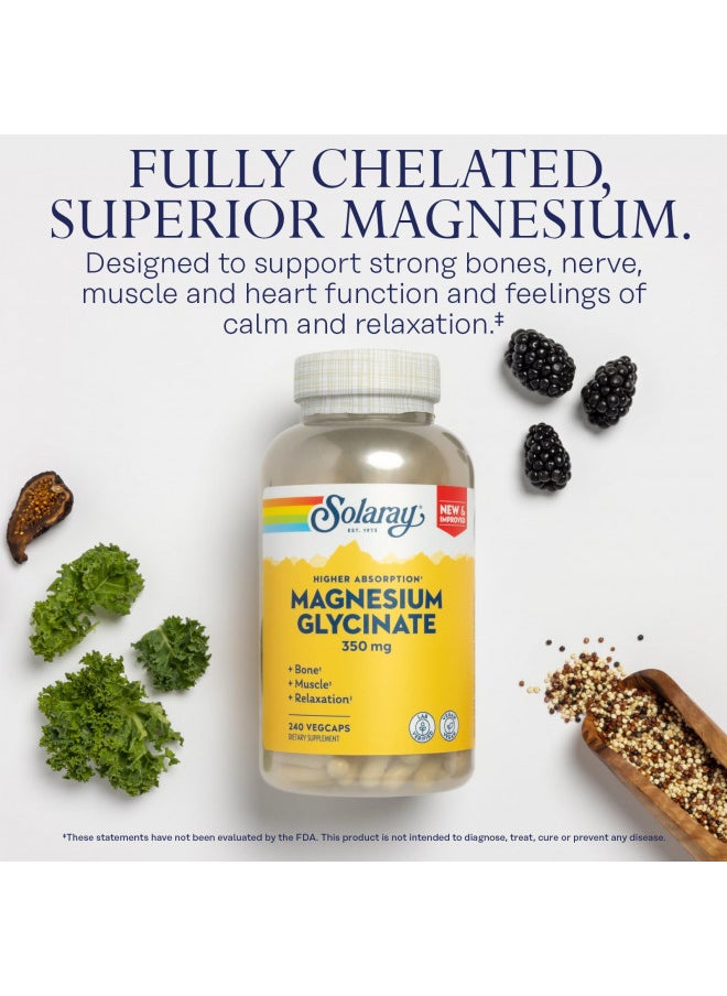 Solaray - Magnesium Glycinate, New & Improved Fully Chelated Bisglycinate With Bioperine, High Absorption Formula, Stress, Bones, Muscle & Relaxation Support, 240 Veg caps - Image 1