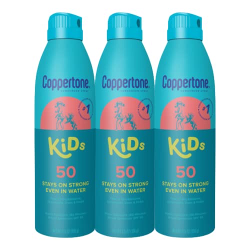 Coppertone Kids Sunscreen Spray SPF 50, Water Resistant Spray on Sunscreen for Kids, Pediatrician Recommended, 5.5 Oz Can, Pack of 3