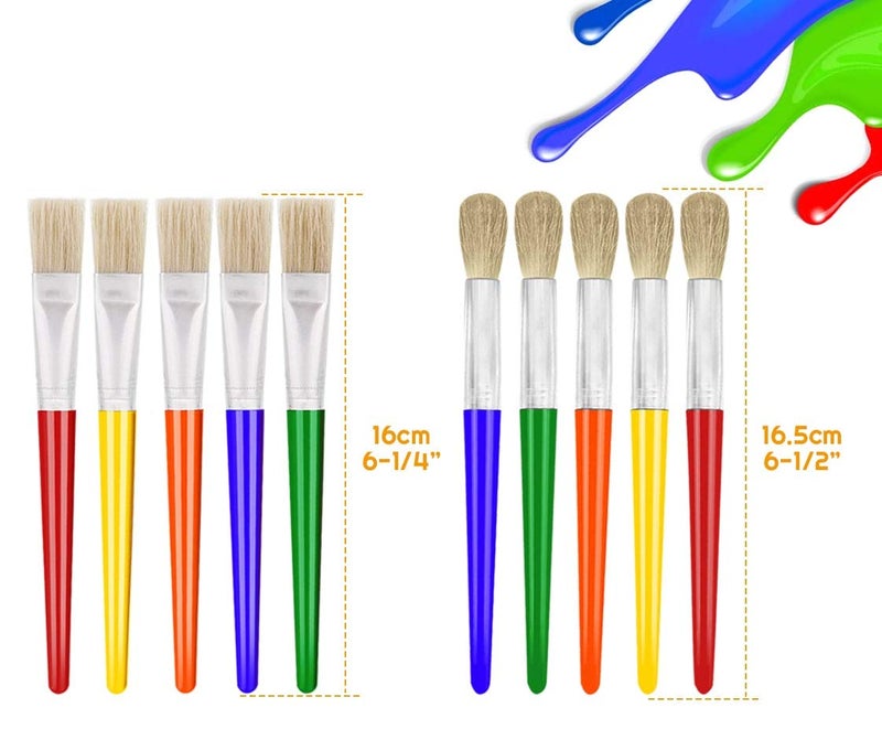 انزيوس 10Pcs Paint Brushes for Kids, Anezus Kids Paint Brushes Toddler Large Chubby Paint Brushes Round and Flat Preschool Paint Brushes for Washable Paint Acrylic Paint Assorted Colors - Image 3
