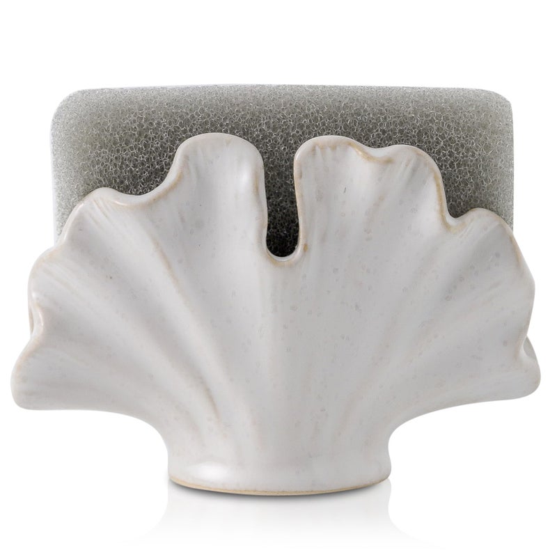 Uiddo Ceramic Sponge HolderSponge Holder for Kitchen SinkCompact Sink Caddy OrganizerScouring Pad and Dish Sponge HoldersFarmhouse Kitchens Decor Cute Kitchen Gadgets AccessoriesWhite
