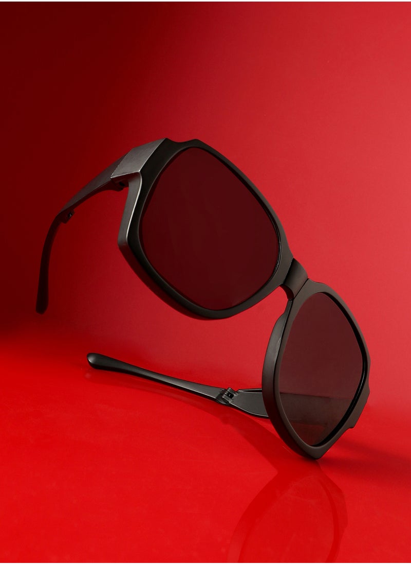 Haute Sauce Haute Sauce Unisex Foldable Oversized Sunglasses For Casual Wear | One-Size | Black Polycarbonate Frame | Black Polarized Lens | Full Rim | Eyewear For Woman & Girls  - Image 1