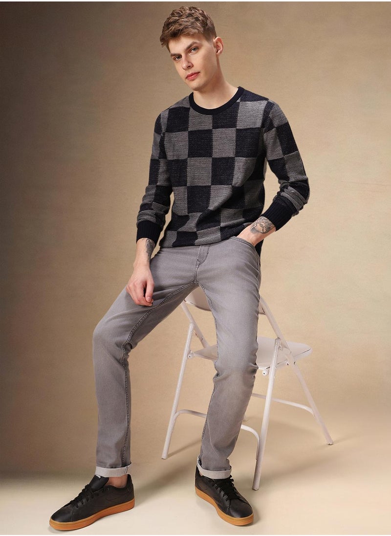 Dennis Lingo Men's Grey Melange 100% Acrylic Checkered Regular Fit Sweater  - Image 5
