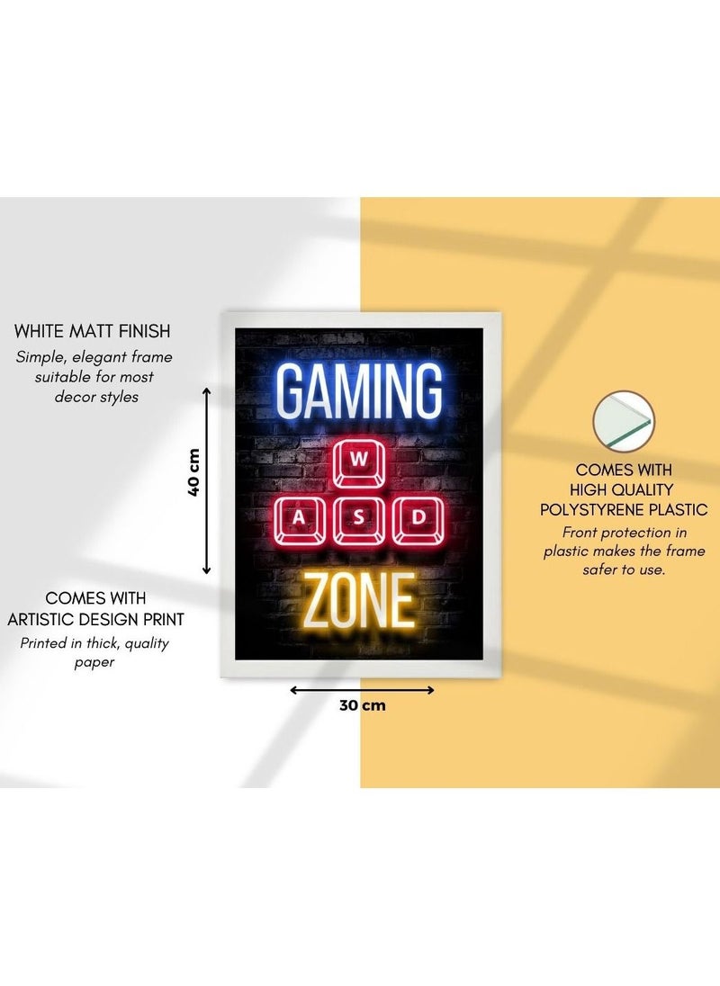 MEC - Gaming Zone Neon Wall Art Poster Frame 40x30cm - Image 1