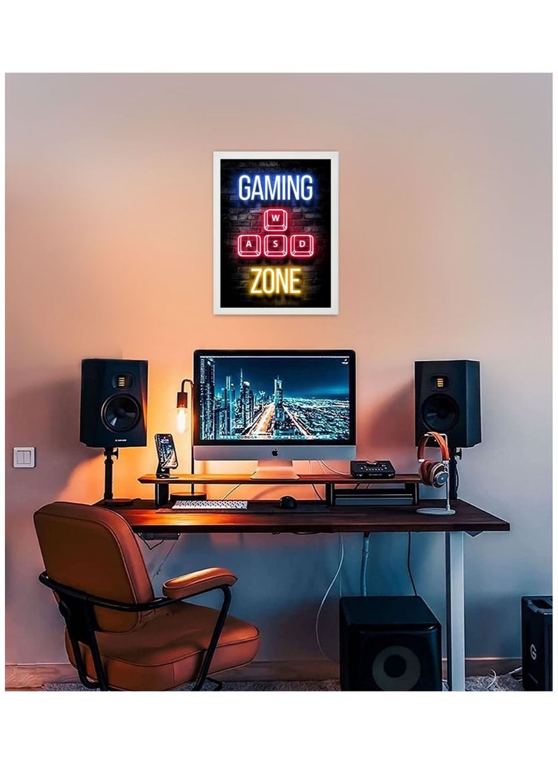 MEC - Gaming Zone Neon Wall Art Poster Frame 40x30cm - Image 1