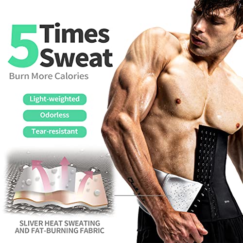 BVVU Waist Trainer for Men Waist Trimmer Tummy Control Sauna Sweat Belt Stomach Wrap Lower Belly Fat Back Support Black - Image 3