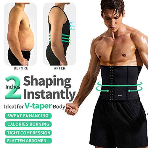 BVVU Waist Trainer for Men Waist Trimmer Tummy Control Sauna Sweat Belt Stomach Wrap Lower Belly Fat Back Support Black - Image 2