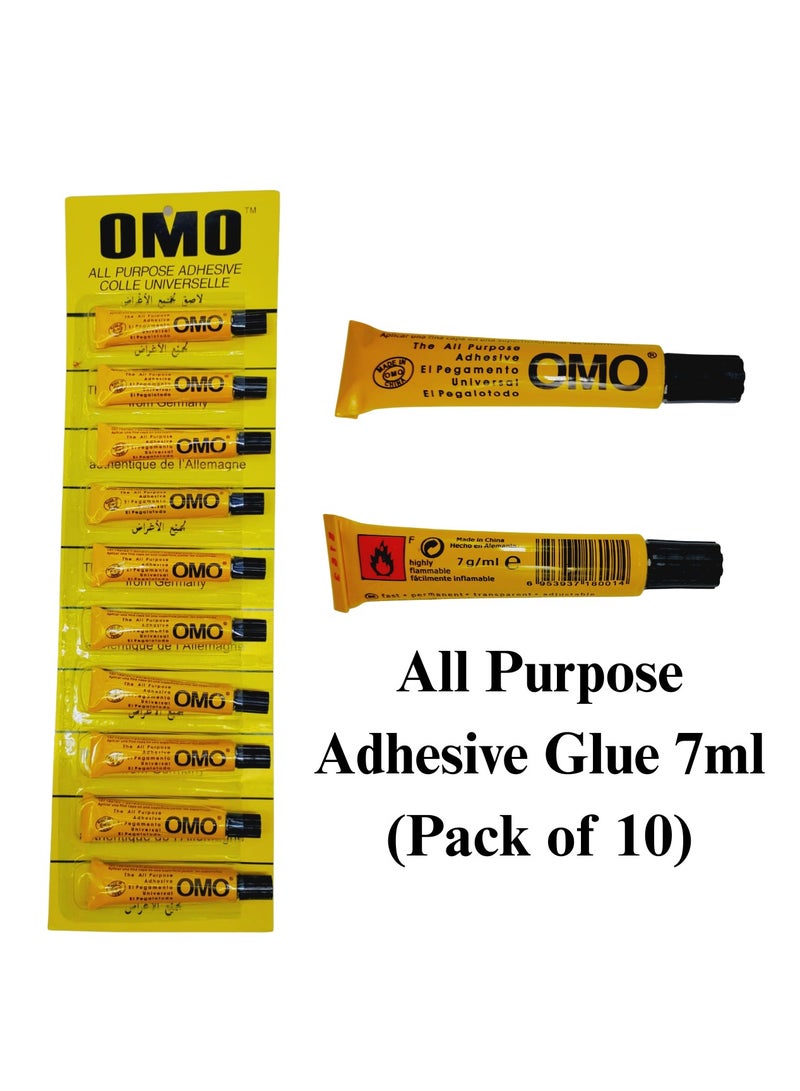 أومو غراء فائق متعدد الاستخدامات، ٧ مل، عبوة من ١٠ قطع، لاصق سريع التصلب للمعادن والبلاستيك والخشب (٧ مل (عبوة من ١٠ قطع)) - Image 1