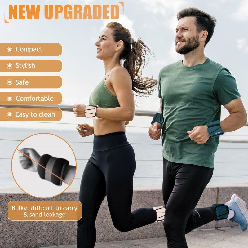 BECOJADDE Ankle Weights Set of 2 (1 lb Each) Adjustable Wrist Weights for Women Men Wearable Arm Leg Weight for Pilates, Running, Walking, Workout, Yoga, Beige - Image 2