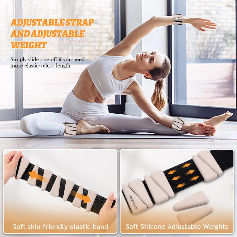 BECOJADDE Ankle Weights Set of 2 (1 lb Each) Adjustable Wrist Weights for Women Men Wearable Arm Leg Weight for Pilates, Running, Walking, Workout, Yoga, Beige - Image 5