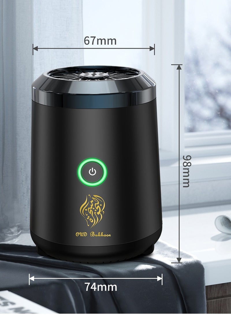 بخور مبخرة صغيرة محمولة | موزع بخور وعود كهربائي قابل لإعادة الشحن عبر USB | حامل بخور عربي، جهاز مبخر للمنزل والمكتب والسفر والسيارة، لون أسود - Image 2