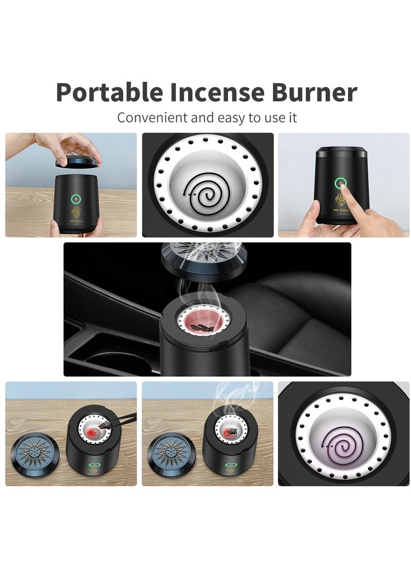 بخور مبخرة صغيرة محمولة | موزع بخور وعود كهربائي قابل لإعادة الشحن عبر USB | حامل بخور عربي، جهاز مبخر للمنزل والمكتب والسفر والسيارة، لون أسود - Image 4