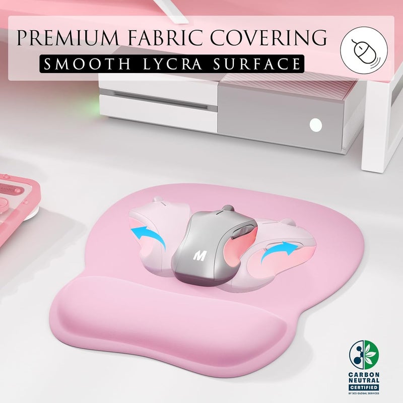MROCO Ergonomic Mouse Pad with Gel Wrist Rest, 9.4 x 8.1 in, Pale Pink | Ergonomic Shape Design, Multiple Pattern Options, Gel Wrist Comfort, Smooth Lycra Surface, Non-Slip PU Base - Image 2