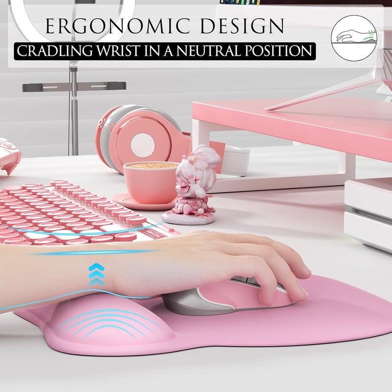 MROCO Ergonomic Mouse Pad with Gel Wrist Rest, 9.4 x 8.1 in, Pale Pink | Ergonomic Shape Design, Multiple Pattern Options, Gel Wrist Comfort, Smooth Lycra Surface, Non-Slip PU Base - Image 5