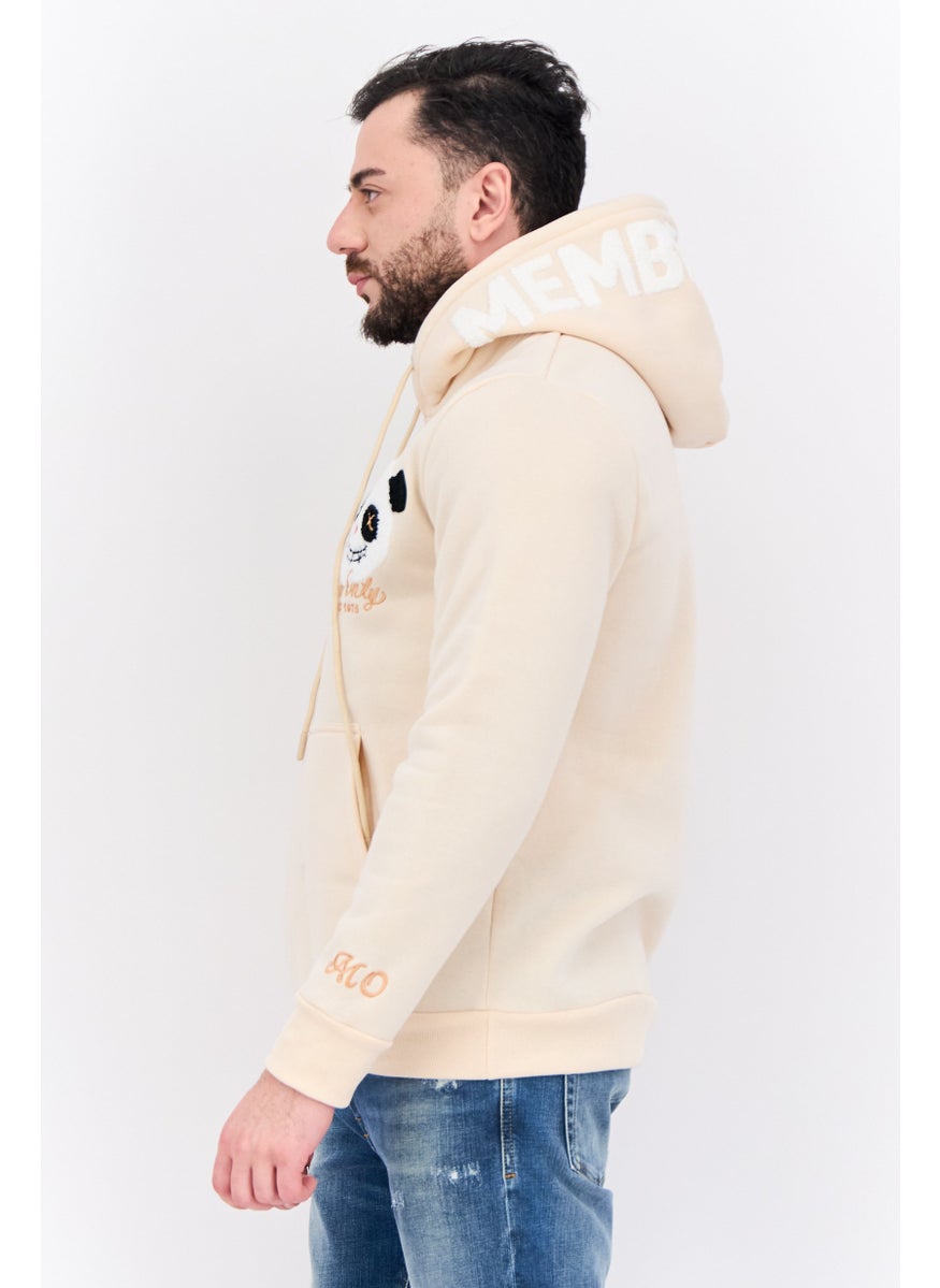 MEMBERS ONLY - Men Hooded Embroidered Long Sleeves Sweatshirt, Cream - Image 1