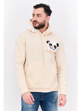 Men Hooded Embroidered Long Sleeves Sweatshirt, Cream