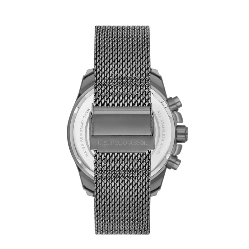 U.S. Polo Assn. USPA Analog Watch For Men With Gun Dial And Black Stainless Steel Mesh Band 45 MM- 5 Atm Water Resistance - USPA1028-03