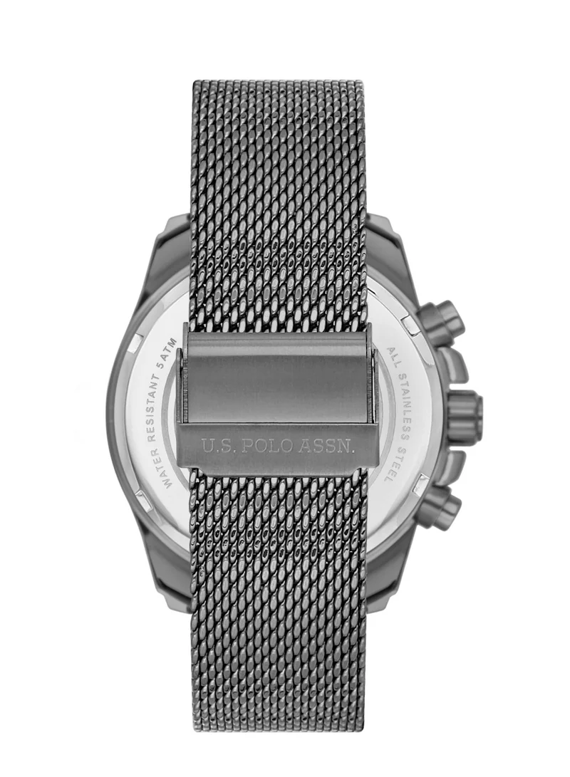 U.S. Polo Assn. USPA Analog Watch For Men With Gun Dial And Black Stainless Steel Mesh Band 45 MM- 5 Atm Water Resistance - USPA1028-03