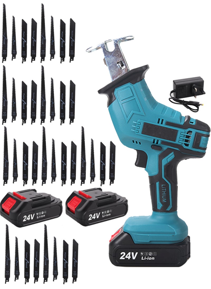 WAMIT Reciprocating Saw, 24V Power Tools Cordless Reciprocating Saw Combo Set with 2 Batteries and a Charger, 4 Saw Blades for Cutting Wood/Metal/PVC Pipes, Tools (Blue)  - Image 1