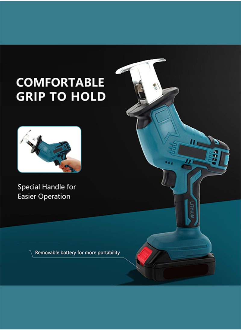 WAMIT Reciprocating Saw, 24V Power Tools Cordless Reciprocating Saw Combo Set with 2 Batteries and a Charger, 4 Saw Blades for Cutting Wood/Metal/PVC Pipes, Tools (Blue)  - Image 3