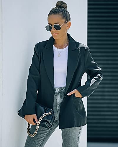 luvamia Women's Long Blazer Jacket Casual Notched Lapel One Button Work Office Blazer Jacket Suit Black Size Large (Fits US 12-14) - Image 3