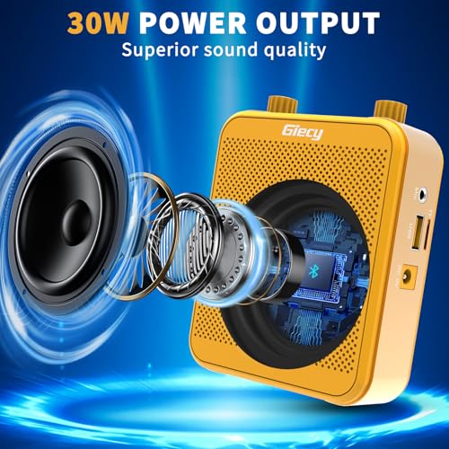 Giecy Voice Amplifier, Giecy 30W 2800mAh Rechargeable Personal Voice Amplifier with Microphone Headset, Portable Speaker for Multiple Locations Classroom, Meetings and Outdoors (G300-Yellow) - Image 2