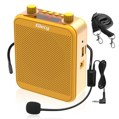 Giecy Voice Amplifier, Giecy 30W 2800mAh Rechargeable Personal Voice Amplifier with Microphone Headset, Portable Speaker for Multiple Locations Classroom, Meetings and Outdoors (G300-Yellow) - Image 1
