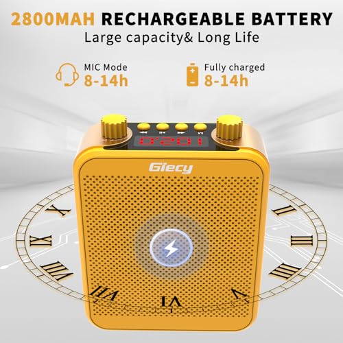 Giecy Voice Amplifier, Giecy 30W 2800mAh Rechargeable Personal Voice Amplifier with Microphone Headset, Portable Speaker for Multiple Locations Classroom, Meetings and Outdoors (G300-Yellow) - Image 3