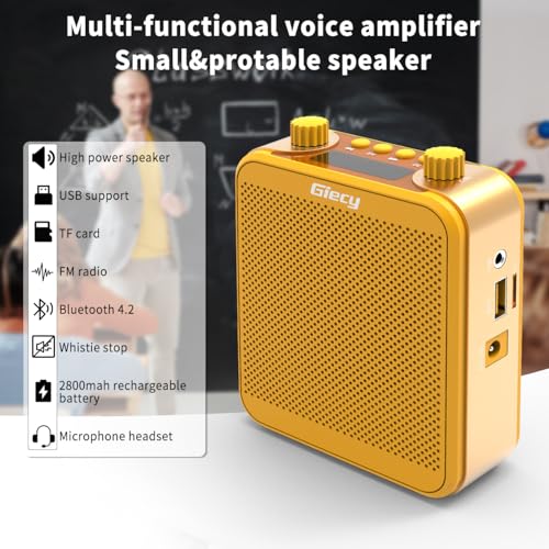 Giecy Voice Amplifier, Giecy 30W 2800mAh Rechargeable Personal Voice Amplifier with Microphone Headset, Portable Speaker for Multiple Locations Classroom, Meetings and Outdoors (G300-Yellow) - Image 4
