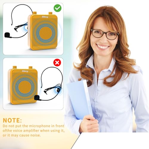 Giecy Voice Amplifier, Giecy 30W 2800mAh Rechargeable Personal Voice Amplifier with Microphone Headset, Portable Speaker for Multiple Locations Classroom, Meetings and Outdoors (G300-Yellow) - Image 5