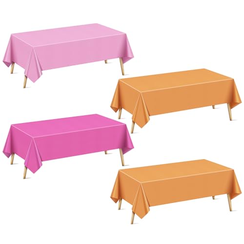 Just Shimmer 4 Pieces Pink & Orange Series Rectangle Tablecloth, 54x72" Solid Color Waterproof & Spillproof Disposable Plastic Table Cover, Durable Party Tablecloth for Dining, Buffet, Picnic, Outdoor Events - Image 1